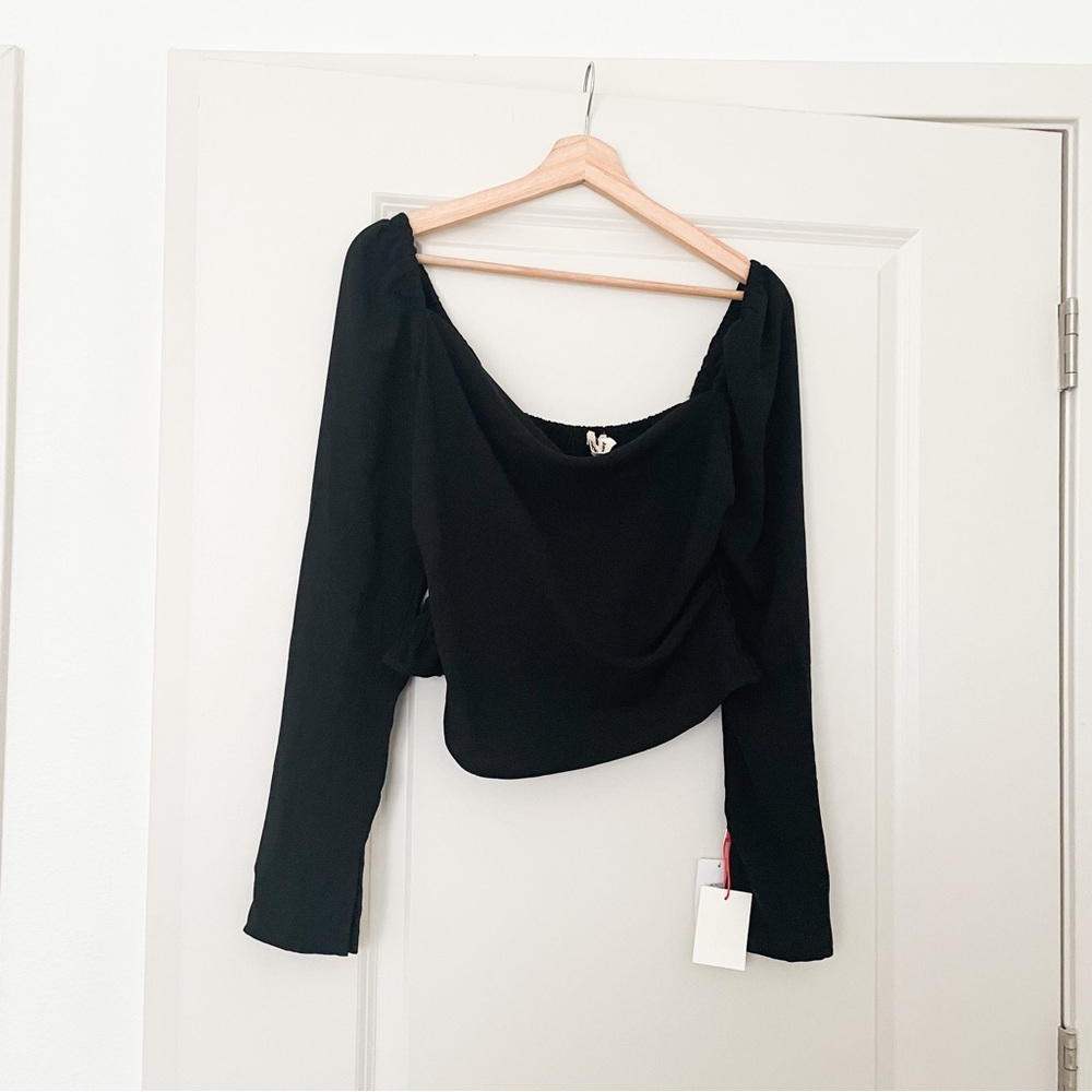 OPEN EDIT • drape front long sleeve blouse